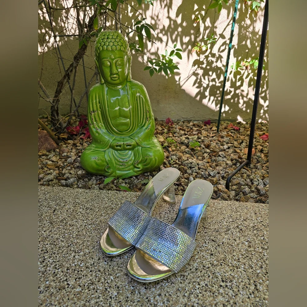 Zara Glamorous Sparkly Silver Heeled Sandals, Size 40 - Picture 10 of 14